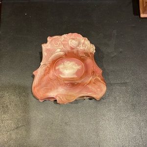 Vintage Incolay Stone in Pink with Bird Bath and Birds